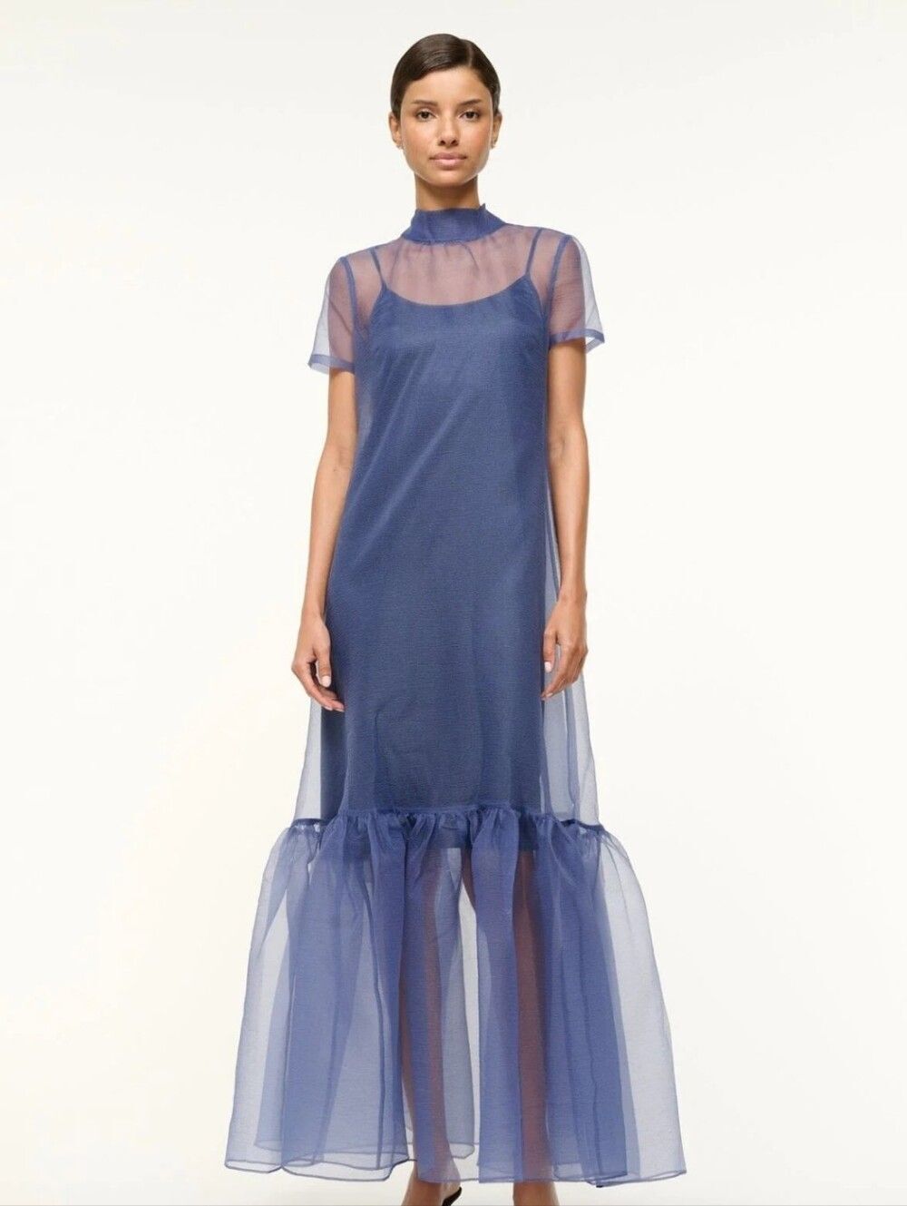 Staud Navy Calluna Tiered Tulle Dress Size S